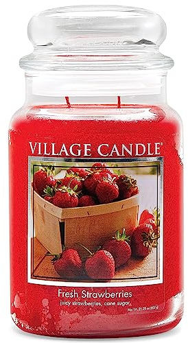 Village Candle Duftkerze im Glas groß 17 x 10 cmm, 1219 g Fresh Strawberries