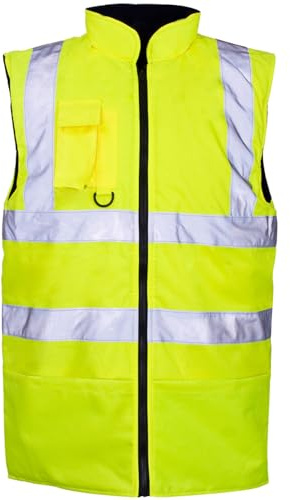 MyShoeStore Hi Viz Bodywarmer Waterproof Reflective Safety Gilet with Fleece Lining, Multiple Pockets, EN ISO 20471 Class 13 Certified, Yellow, L