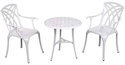 InkO Gartenmöbel Aluguss Bistro Set Chester mit Arm Weiß