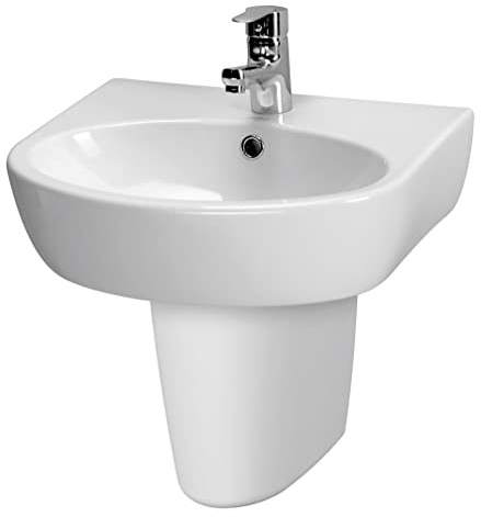 CERSANIT Hängendes Waschbecken Rundes BxT: 50 x 40 cm Handwaschbecken Zentrales Hahnloch Waschtisch aus Keramik Glasierte Oberfläche Weiß
