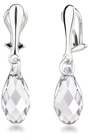 Schöner-SD Ohrclips Hänger 925 Silber Ohrringe Clip mit 17mm Kristall Briolette crystal klar