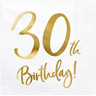 Party Deco Servetter för födelsedag – 30-årsdag – 30-årsdagen med guldskrift, 33 x 33 cm – födelsedagsdekoration pappersservetter för evenemang, födelsedagsfest, årsdag, födelsedagsfest