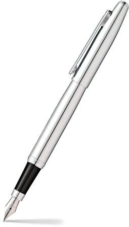 Sheaffer VFM E0942153 Refillable Click-Off Cap Metal Fountain Pen, Medium Nib, includes Premium Gift Box and Black Cartridge, 1 Pack, Polished Chrome