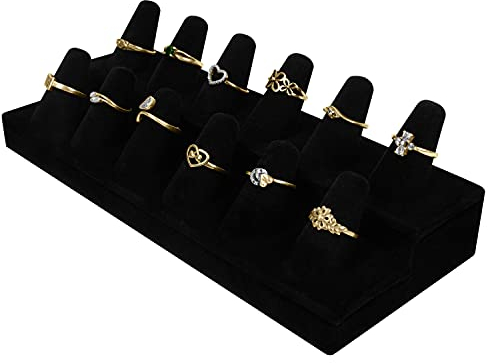 BELLE VOUS Schmuck Aufbewahrungssystem Ringständer - 12 Ringkegel Schmuckständer Schwarz - 2-Stöckiger Samt Ringhalter, Schmuckhalter - Ring Schmuck Aufbewahrung Organizer für Geschäfte & Zuhause