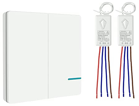 230V Funk Lichtschalter Set - Thinkbee Funkschalter Ein Aus Wireless Switch mit Empfänger Für Licht, Kabelloser Schalter Aufputz Wand-Schalter Fernbedienung 1000 Watt Lampe Bis 600m Reichweite