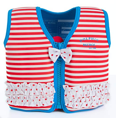 Konfidence Jacket – Unsere Original Premium Schwimmweste/Schwimmjacke für Kinder bis 7 Jahre, Schwimmhilfe für Kinder und Jugendliche mit abnehmbaren Schwimmern (Martha Rote Streifen, S)