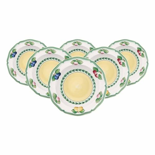 Villeroy & Boch French Garden Fleurence Salatschalen 6er Set, 20 cm, Suppenteller mit Früchte-Dekor, Premium Porzellan, Weiß/Bunt