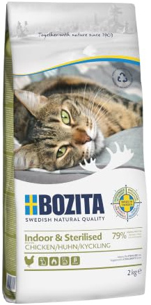 BOZITA Inomhus och steriliserad kyckling – torrfoder för vuxna, huvudsakligen inomhuslevande katter, 2 kg