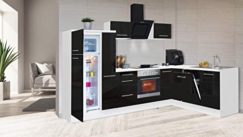 respekta Amanda - Cocina de ángulo (290 x 200 cm), Color Blanco y Negro