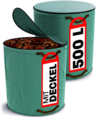 Praknu Set of 2 Garden Bags with Lid – 500 litres Large – Lockable – 4 Tear-Resistant Handles – Robust Polypropylene