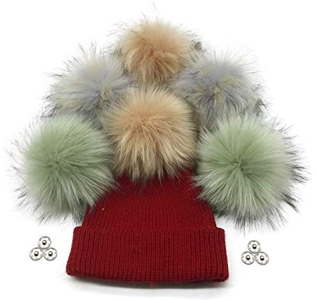 Furryvalley Pompon Kunstfell 6 Stück Stricksets Handarbeiten DIY Handwerk Bommel für Strickmütze Schals mit Druckknopf Häkeln Stricken Verzierungen Zubehör 16cm Extra Groß (3 Mix Farben)