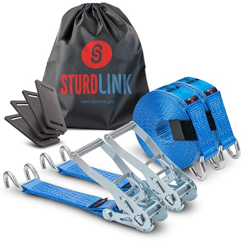 Sturdlink - x2 Cinghia di Fissaggio a cricchetto, Larghezza 50 mm, con Ganci in Ferro, Lunghezza 9 m, LC 2500 kg/5000 kg+ Borsa, STF 350 Dan, per Trasporto, rimorchio, Peso Pesante, Camion, Car