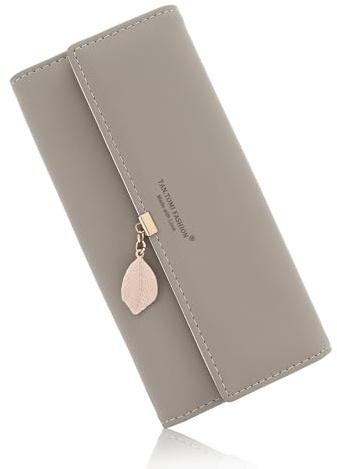 CALIYO Geldbeutel Damen aus glattem und weichem Synthetisches Leder Geldbörse Damen groß und im Langformat Portemonnaie sehr schöne Farben mit vielen Fächern und Handyfach (Dunkelgrau).