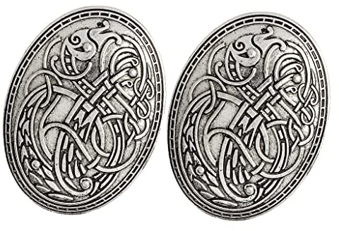 SM SunniMix 2X Nordisch Mittelalterliches Wikinger Schild Symbol Brosche Oval Schal Pullover Pin Silber