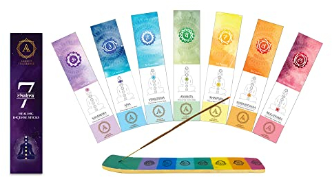 AAKRITI 7 Chakras Incense Natural Masala Incense Sticks,100% Pure Organic Natural Pack of Seven with Resin Holder (7 Chakra)