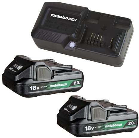 Metabo HPT 18V Lithium Ion Battery & Charger Kit, 2.0Ah Batteries with Charge Indicators, Lightweight Design, Long Lasting Power with 30% Longer Runtime, Multiplex Protection Circuit, UC18YKSLS