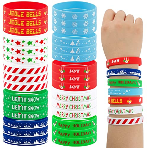 COLOFALLA 30 Stück Weihnachten Party Mitgebsel Armbänder 10 Motive Silikonarmband für Mädchen Junge Gastgeschenke Merry Christmas Accessoires Weihnachten Geschenke