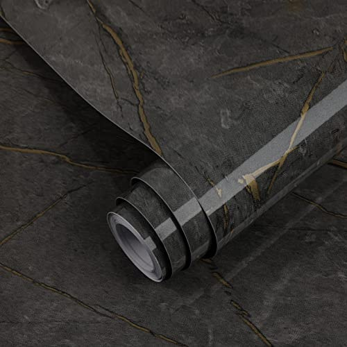 Decoroom Rotolo di plastica con retro adesivo in marmo grigio scuro, 40 x 300 cm, carta da parati autoadesiva in vinile effetto marmo, carta da parati impermeabile, per cucina, bagno, piano di lavoro,
