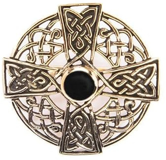 WINDALF Keltische Fibel NAMIDA Ø 3.4 cm Keltisches Kreuz Brosche mit Schutz Onyx Bronze