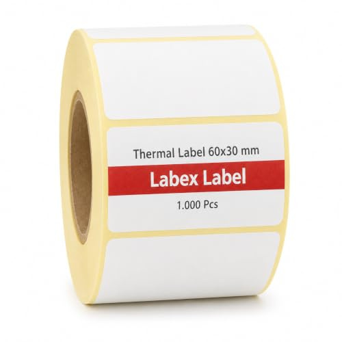Thermoetiketten 60x30 mm auf Rolle – Barcode EAN Lageretiketten – 1 Rollen 1000 Etiketten – Thermodirekt ohne Farbband – kompatibel mit Zebra, TSC, Godex – Labex Label