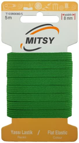 MITSY Banda elástica resistente a la rotura para coser, ancha, 8 mm, 5 m, verde, fuerte, goma para goma para el hogar, manualidades, telas para cerca