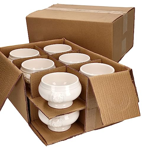 MamboCat Set di 24 terrine Leo con testa di leone, piccole – 250 ml, per 24 persone, tazze da zuppa bianche da 0,25 litri, zuppa con teste di leone, per zuppa di nozze, piselli o lenticchie