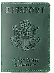 AIGUONIU Reisepasshülle aus echtem Leder für die Vereinigten Staaten von Amerika, Kreditkartenetui, Reisepasshülle, Unisex, Reisebrieftasche, Grün , Vintage
