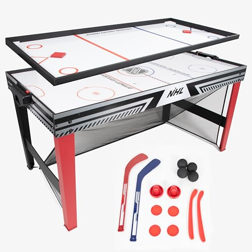 EastPoint Sports NHL 60 Hat Trick 3-in-1 Table - Air Hockey & Knock Hockey - Air Powered Surface - 60 Net - Includes All Accessories, Black/White