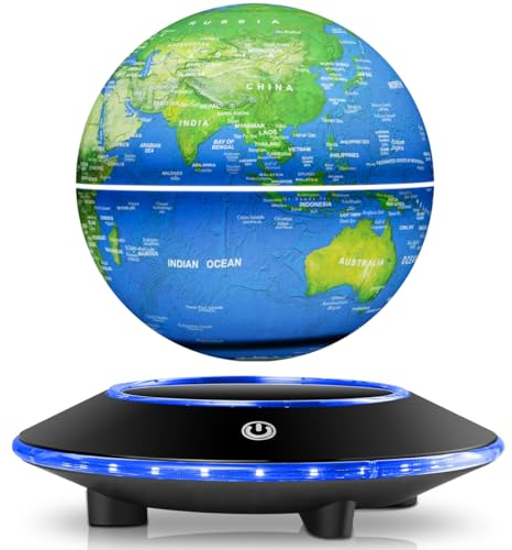 Schwebender Globus, 6 Zoll magnetische Levitation schwimmende Weltkarte Globus Lampe, schwimmende rotierende LED-Kugel Nachtlichter Zimmer Schreibtisch dekorative Lampe (Weiße Lichter)