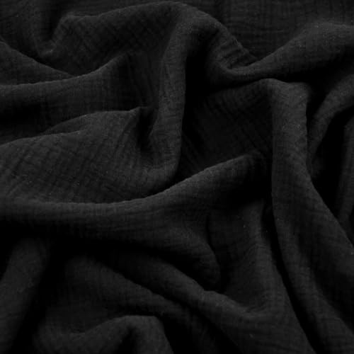 Textrend Mousseline de gaze sur mètres Double Gauze 145cm Tissu de couture (Noir)