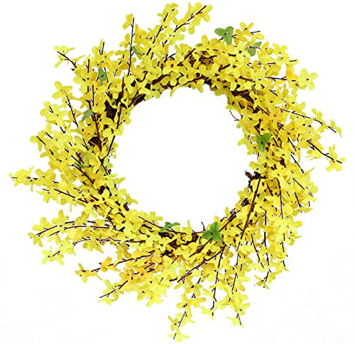 Artificial Forsythia Wreath, 20inch Yellow Winter Yellow Wreath on Grapevine for Front Door Wall Window Home D??cor Home D??cor Wreath, Spring Front Door Wreath, Farmhous