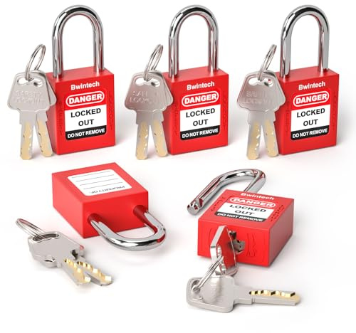 Bwintech Lot de 5 cadenas de sécurité à clés différentes pour stations et appareils Rouge 38 mm