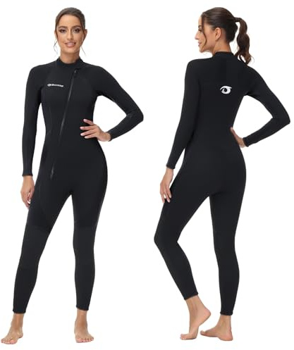 Owntop Damer Våtdräkt 3mm - Front Zip Full Dykdräkter, Stretch Pro Neopren Våtdräkt Termisk Full Längd Dykhud för Surfning Snorkling, Kvinnor Svart S
