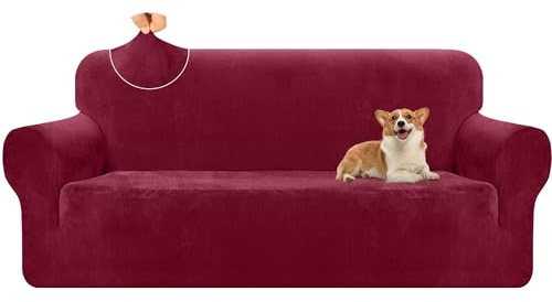 Granbest Hochwertiger dicker Plüsch-Samt-Sofabezug, 3-Sitzer, hochdehnbar, superweich, Sofa-Schonbezug, luxuriöser Möbelschutz für Haustiere und Kinder (3-Sitzer, Weinrot)