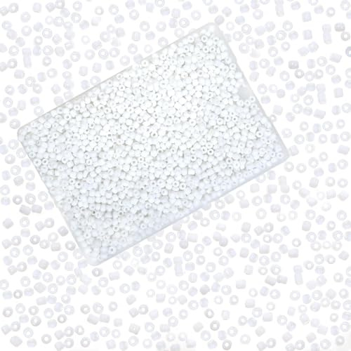 TOAOB Weiß 3mm Glasperlen zum Auffädeln 1500 Stücke Glas Rocailles Perlen Kleine Glasperlen Set 50 Gramm Seed Beads für DIY Armband Halsketten Basteln Schmuckherstellung