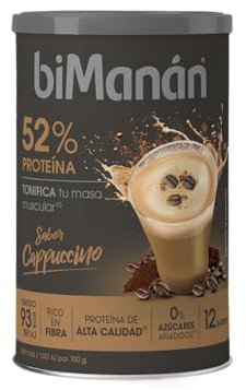 BIMANÁN - Batido de Proteína Cappuccino | 52% Proteína, 19.32g por Porción | Ayuda a Tonificar y Aumentar Masa Muscular | 360g, 12 Raciones