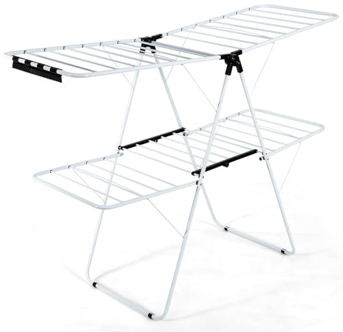 Étendoir à Linge 22 Barres, Grand étendoir à Linge, Peu encombrant, Pliable, intérieur et extérieur, Cheval à vêtements ailé pour sécher Les vêtements.