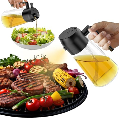 Spruzzatore per olio da cucina, dispenser 2 in 1 per olio d'oliva, bottiglia per cucina, 470 ml, erogatore spray per olio d'oliva, spray per olio d'oliva, nebulizzatore per friggitrice ad aria,