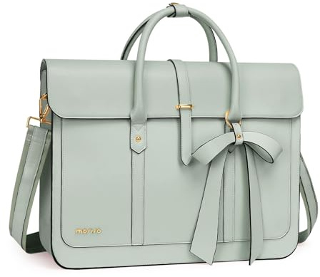 MOSISO Laptoptasche Damen 13-14 Zoll, PU Leder Handtasche Schultasche | Aktentasche Arbeitstasche Uni Tasche Büro Reisen Schultertasche Umrüstbar auf Rucksack mit Schleifenknoten, Salbei Grün