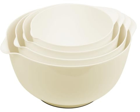 BoxedHome Lot de 4 bols mélangeurs en plastique - Antidérapants - Empilables - Pour la cuisine - Réutilisables - Beige