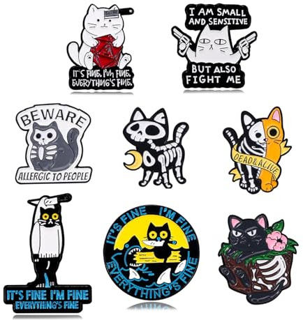 8 Stück Nette Emaille Anstecknadel Set, Katze Emaille Pins, Tier-Emaille-Brosche, Männer-Frauen-Kinder-Broschen,Humorvolle Katze, Für Pullover Schals Bandanas Rucksack Diy Handwerk Dekoration