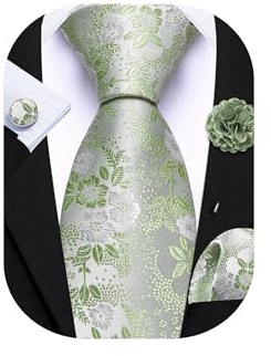 Barry.Wang Cravate à motif floral pour homme, cravate en soie, mouchoir de poche, boutons de manchette, ensemble, mariage formel, fête, affaires, taille unique