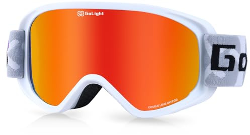 GoLight Youth, Teen & Small-Face Adult Ski Goggles – Safe Fit for Small Faces, Anti-Fog Lens & UV400 Full Protection (W - Red REVO – VLT 15.7%)