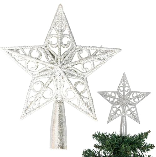 14.5cm Silver Glitter Star Christmas Tree Topper Shatterproof for Christmas Tree Decorations Xmas Treetop Tree Crown Holiday Ornament