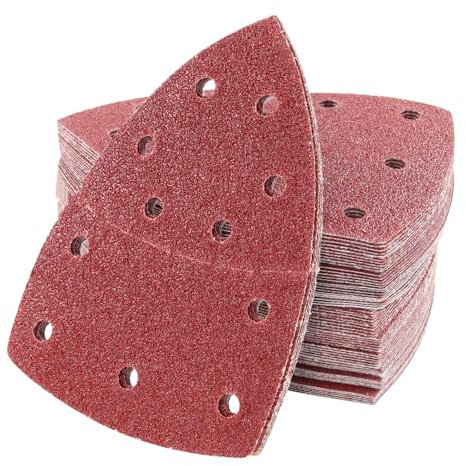 Henxing Lijas para Lijadora, 60 Hojas Papel de Lija Triangular 105x152 mm Lija Madera, 40/60/80/120/180/240 por Grano x10 para Lijadora Delta y Multilijadora - 11 Agujeros