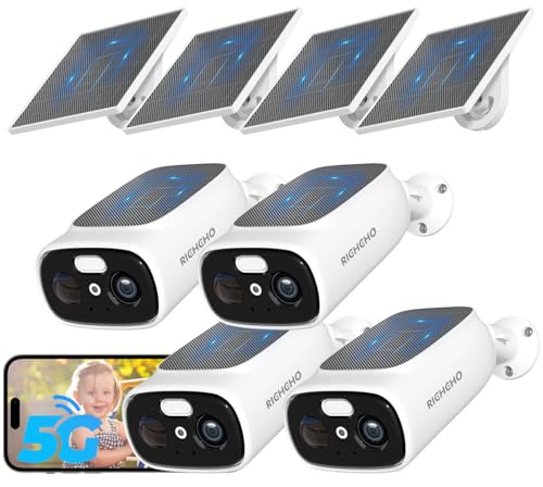 4pc 2.4G/5G WiFi Cameras for Home Security with Double Solar Panels, 2K Solar Security Cameras Wireless Outdoor, Color Night Vision , 2-Way Talk, Spotlight, Siren,IP66, Cloud/SD, AI Detection, W/Alexa
