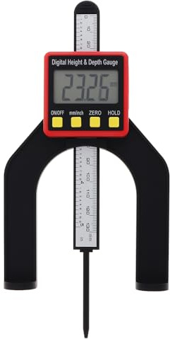 Smgda Digitales Tiefenmesser, Höhenmesser, LCD-Display, Messlineal für Oberfräse, Tischsäge, Tischdickenmessgerät mit magnetischem Selbststehend, für Holzbearbeitung, Heimdekoration (rot)