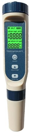 Medidor de TDS Medidor de PH Digital 5 en 1 TDS/EC/PH/SALT/TEMP Tester Pen, Monitor portátil de calidad del agua for piscinas, acuarios de agua potable para agua potable, piscinas y acuarios(With Batt