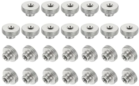 sourcing map 26Pcs Knurled Thumb Nuts, M3x7mm Carbon Steel Nut Iron Round Knobs Fasteners High Head Through Hole Hand Screw Nut for 3D Printer Part, Silver