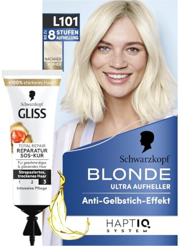 Schwarzkopf Blonde Aufheller L101 Silberblond (165 ml), Haarfärbemittel für Öl-aktiviertes Haare Aufhellen mit HaptIQ System & SOS-Intensiv-Kur Total Repair (15 ml), Haarkur mit Keratin